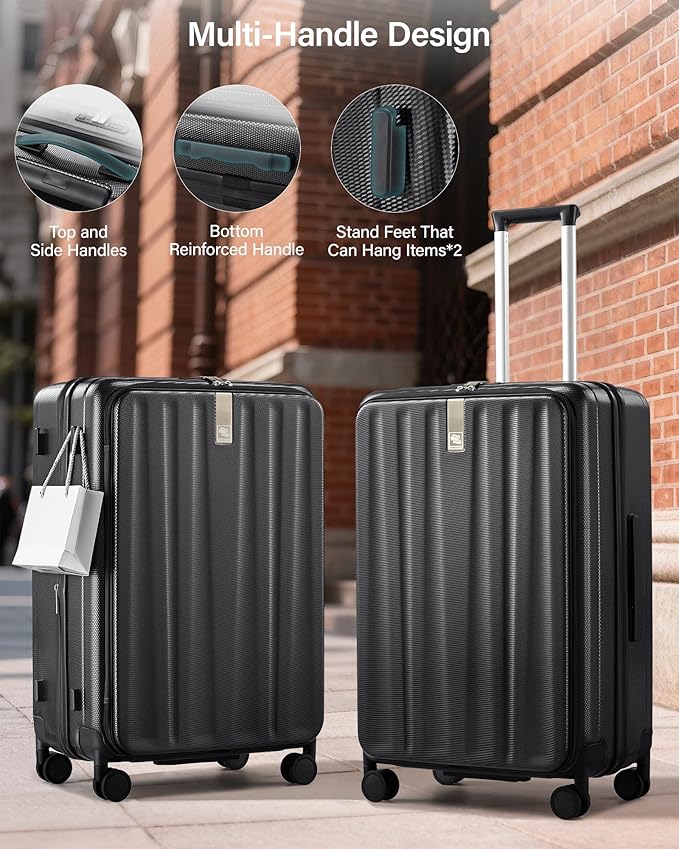 Hanke 26 Inch Expandable Luggage Top Opening Checked Bag Luggage Hard Shell Suitcases with Wheels Lightweight Travel Luggage Heavy Duty Luggage Suitcase with Lock for Woman Men-Jet Black