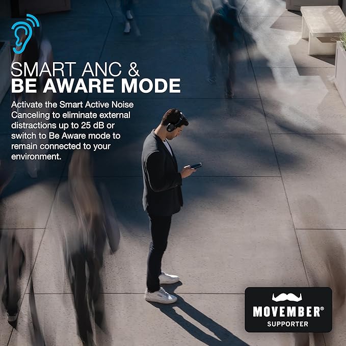 JLab JBuds Lux ANC Wireless Headphones, Graphite, Hybrid Active Noise Cancelling, Customizable Sound, Spatial Audio Compatible, Premium Over-Ear Bluetooth Headset