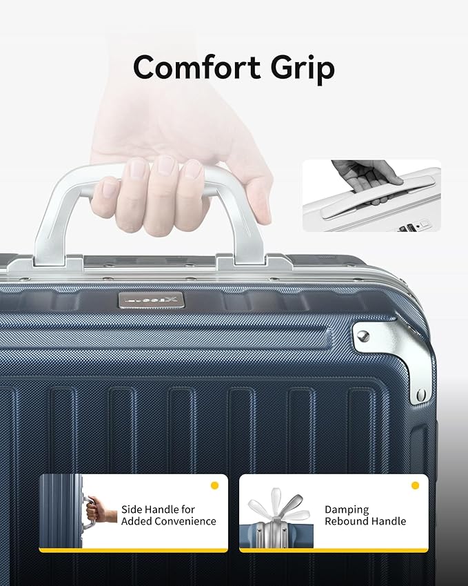 LUGGEX Checked Suitcase with Spinner Wheels, 28 Inch Aluminum Frame Zipperless Polycarbonate Hard Shell Suitcase, Blue