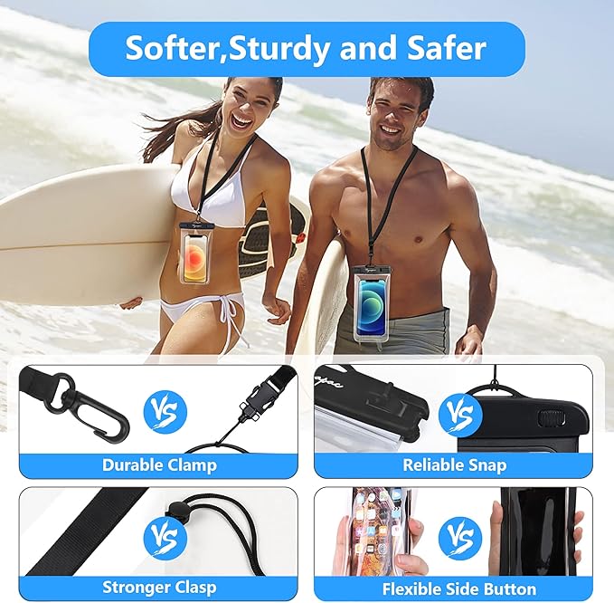 Waterproof Phone Pouch Bag - 7.5in Waterproof Phone Case for Beach Travel, IPX8 Cellphone Dry Bag with Lanyard for iPhone 17 16 15 Pro Max Galaxy S25 Ultra Pixel 10 Pro, Cruise Essentials 2025