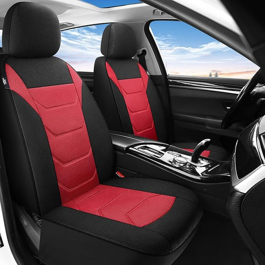 Pariiaotin 3D Air Mesh Car Seat Cover Front Sets Washable and Breathable Premium Cloth Automotive Vehicle Seat Covers for Cars Interior, Universal Fit for Most Cars, Sedan, Truck, SUV(Black/Red)