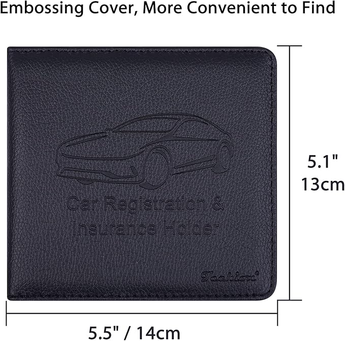 Car Insurance and Registration Holder, 5.5 x 5 Inch PU Leather Vehicle Glove Box Organizer Wallet Case for Insurance Card, Driver License, Paperwork - Black