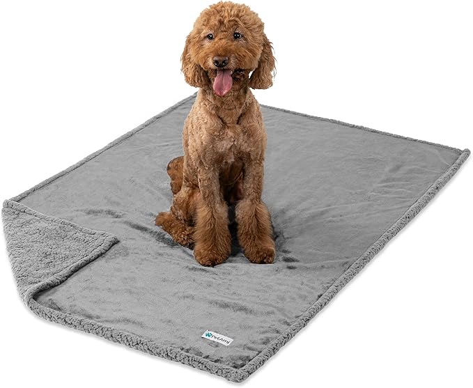 PetAmi Waterproof Dog Blanket for Medium Large XL Dog Puppy Cat Throw for Couch Cover Leakproof Protection, Sherpa Fleece, Reversible Soft Washable 80x60 Light Gray