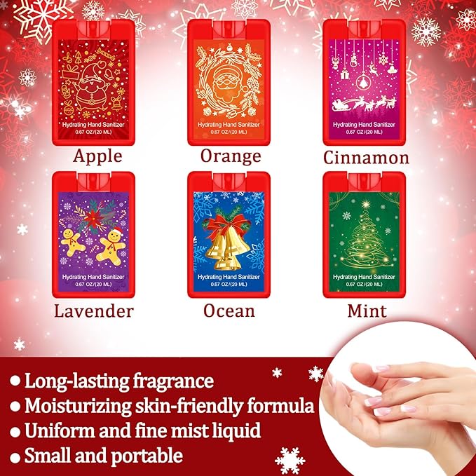 Dansib 24 Pcs Christmas Hand Sanitizer Spray Bulk Red Xmas Hydrating Hand Sanitizers Spray Travel Size Refillable Sanitizer Gift for Women Coworker Christmas Party Favors Treat Goodie Bags Stuffers