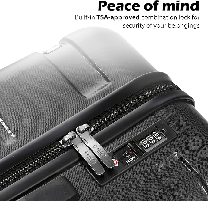 Coolife 3-Piece Luggage Set with Expandable 28-Inch Suitcase, PC+ABS Spinner (20/24/28 Inch, Charcoal)