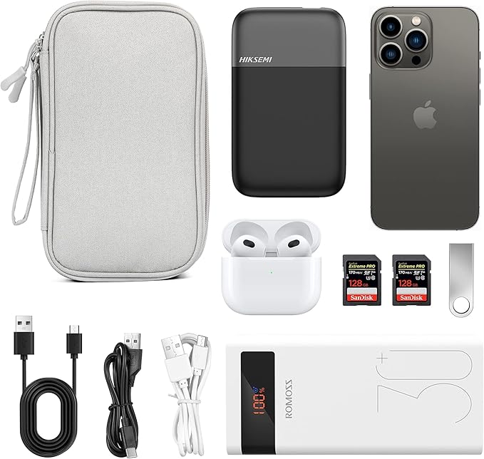 2 Pack Travel Cable Organizer Double Layer with Smooth Coating Zipper,Cable Organizer Bag Electronic Accessroies Shockproof and Impact-Protective for Hard Drives,Cables,Charger,USB Card