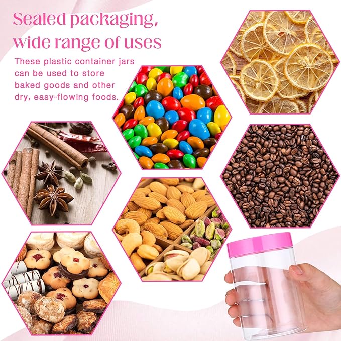 SATINIOR 12 Pack 10 oz Plastic Container Jars with Lids Round Clear Travel Cosmetic Container Slime Jars for Toiletries, Lotion, Cream, Ointments, Makeup, Rhinestone, Samples, Kitchen Storage(Pink)