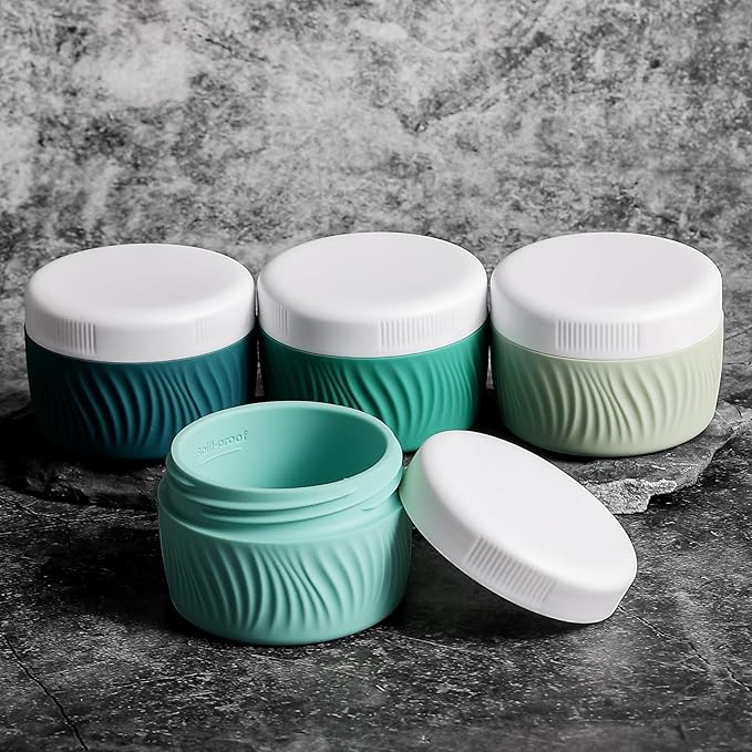 Travel Containers for Toiletries, Silicone Cream Jars BPA-Free, TSA Approved 2oz Travel Size Containers, Leak-proof Portable Size Silicone Jars with Lid for Face Hand Body Cream (4 Pack)