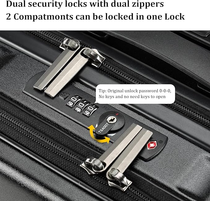 16 Inch Carry On Luggage with 2 Compartments for 14” & 15” Laptop, 16.14*8*17.12” Rolling Briefcase, Lightweight Hardshell ABS+PC Suitcase with Spinner Silent Wheels, for Business Trip, Black