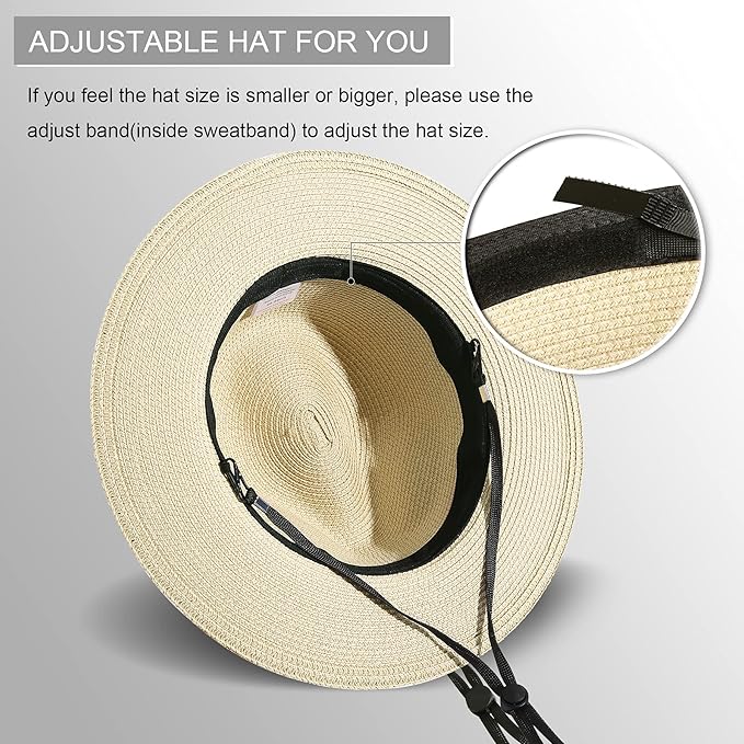 Lanzom Women Wide Brim Straw Panama Roll up Hat Fedora Beach Sun Hat UPF50+