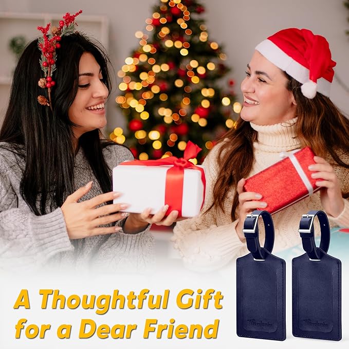 Travelambo 16 Pack Luggage Tags Faux Leather for Suitcases Travel Bag Labels with Protection Cover ID (Deep Blue)