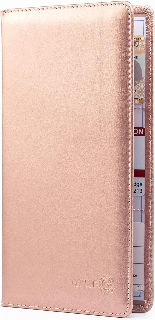 CANOPUS Car Registration and Insurance Holder, PU Leather Card Holder, Vehicle Glove Box Organizer for Auto, SUV, Truck, Rose Gold