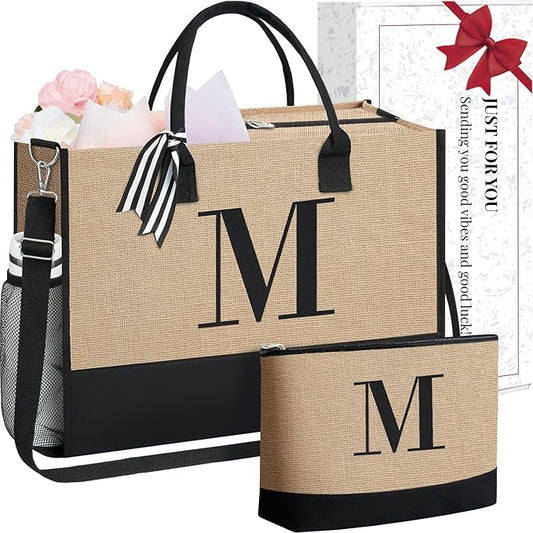 BAGAIL Initial Tote Bag, Personalized Birthday Gifts for Women, Teacher, Friends, Mom, Wedding, Monogrammed Beach Bag