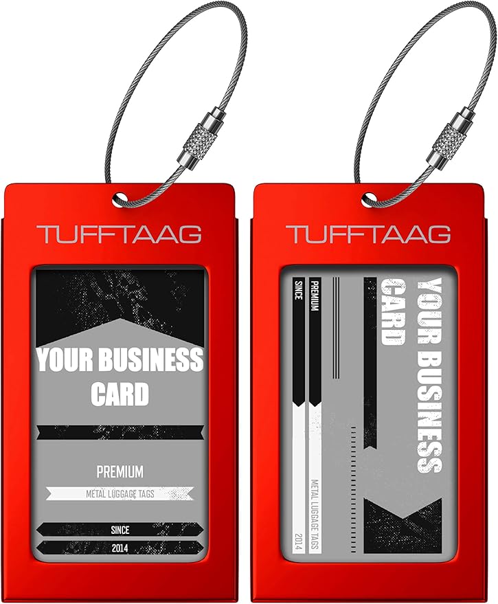 TUFFTAAG Luggage Tags Business Card Holder - Durable Travel ID Bag Tag in Gunmetal, Perfect for Suitcases, Backpacks, and Carry-Ons, 2 Tags