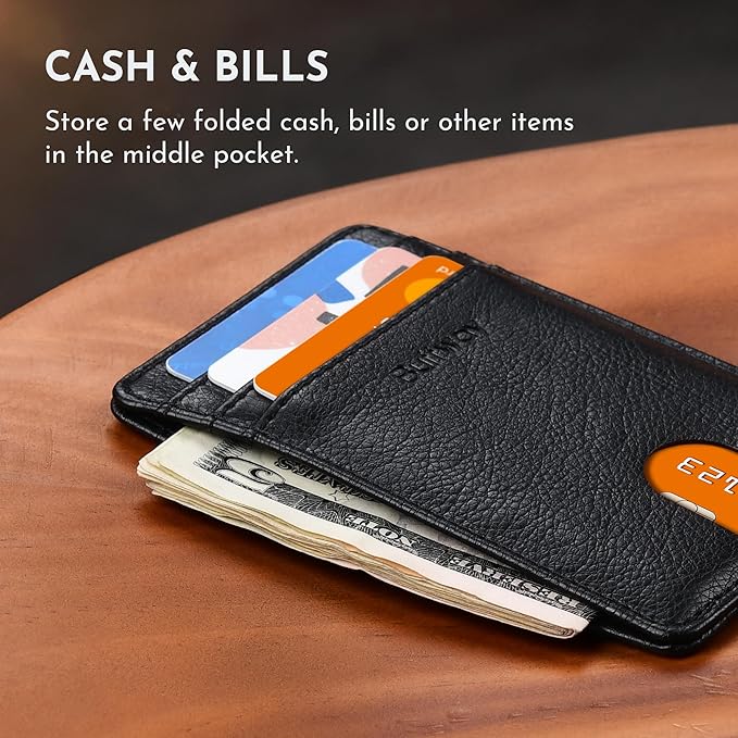 Buffway Mens Slim Wallet, Minimalist Thin Front Pocket Leather Credit Card Holder with RFID Blocking for Work Travel | Minimalist, Thin, Front Pocket, Credit Card Holder, RFID Blocking, for Work Travel