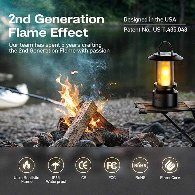 Hompavo Gen2 Outdoor Bluetooth Speakers with Flame Light, 13-Color/3-Mode, HD Stereo Sound, Wireless Stereo Pairing, IP65 Waterproof Lantern for Patio Garden Party Camping, Gifts for Men Birthday