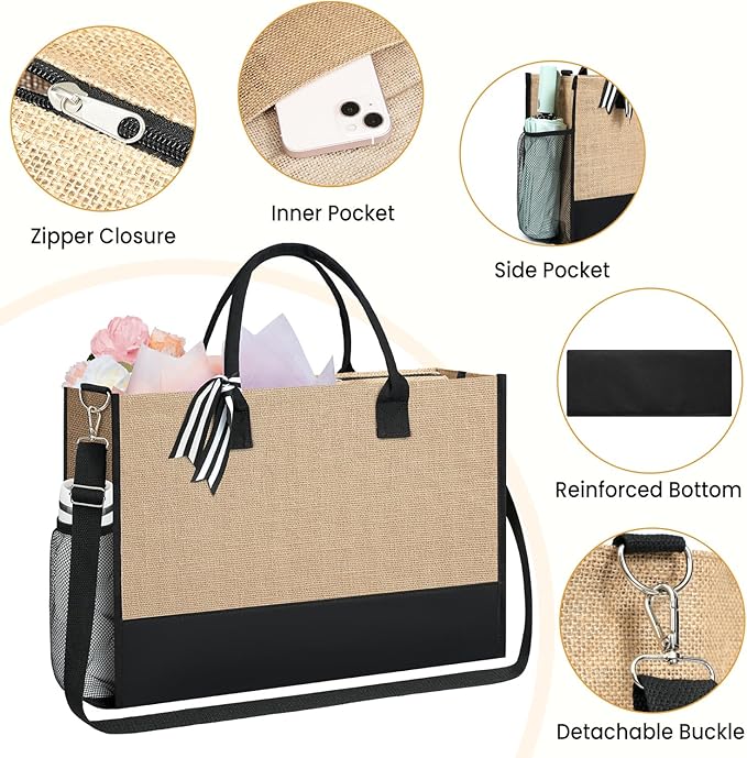 BAGAIL Initial Tote Bag, Personalized Birthday Gifts for Women, Teacher, Friends, Mom, Wedding, Monogrammed Beach Bag