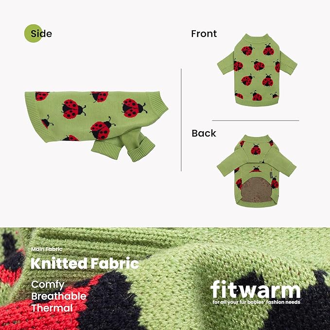 Fitwarm Ladybug Dog Sweater, Warm Dog Winter Clothes for Small Dogs Boy Girl, Pet Outfit, Green, Red, Black, XL