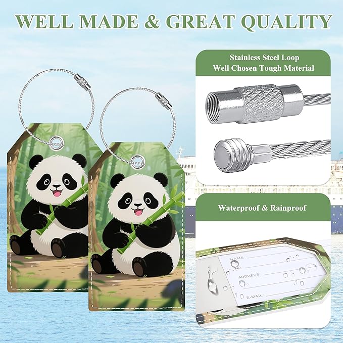 Luggage Tag, Personalized Luggage Tags for Suitcases, Cute Bag Tags for Backpacks Handbag School Instrument with Name ID Label Travel Essentials, Unique Fun Baggage Tags 2 Pack, Panda