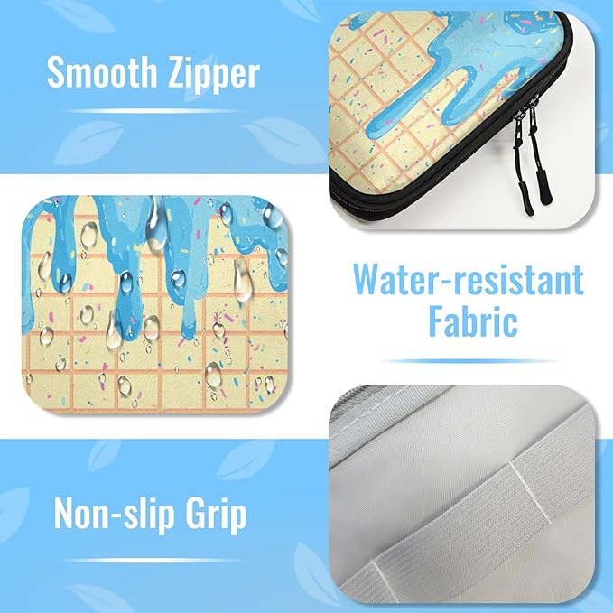 Blue Ice Cream Travel Cable Organizer Pouch Waffles Biscuit Electronics Accessories Carry Case Portable Water Resistant Storage Bag for Cord Charger Phone Earphone SD Card
