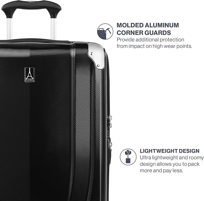 Travelpro Pathways 3 Hardside Expandable Luggage, 8 Spinner Wheels, Lightweight Hard Shell Suitcase, Checked Medium 25 Inch, Black Knight
