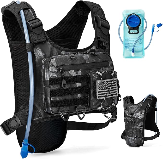 Hydration Vest with 2L Water Bladder for Men and Women,Lightweight Adjustable Hydration Backpack,Reflective Running Vest Chest Bag for Climbing Cycling Hiking