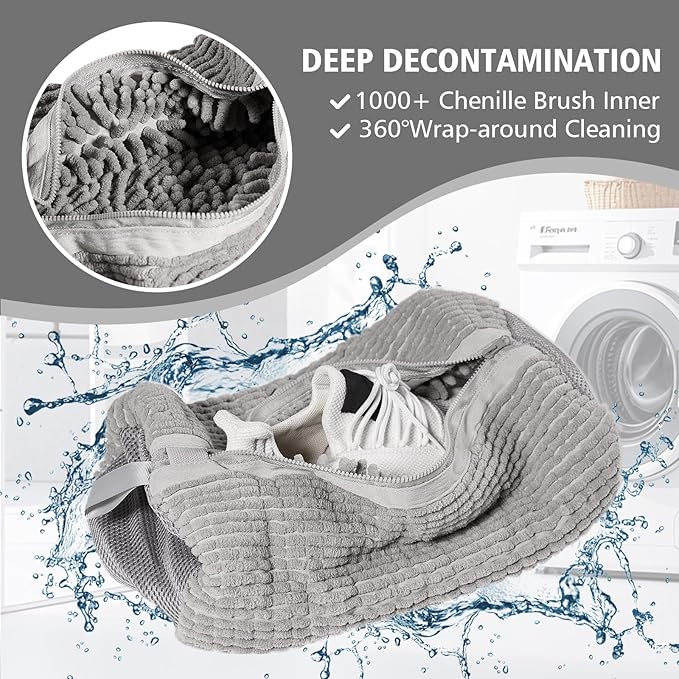 HEAVYWOOD Shoes Bag for Washing Machine Reusable Shoe Cleaning Washing Machine Bag Sturdy Anti-Rust Zipper 15.7’’*7.8’’ Shoe Laundry Bag for Washer and Dryer for Sneakers (Gray, 2Packs)