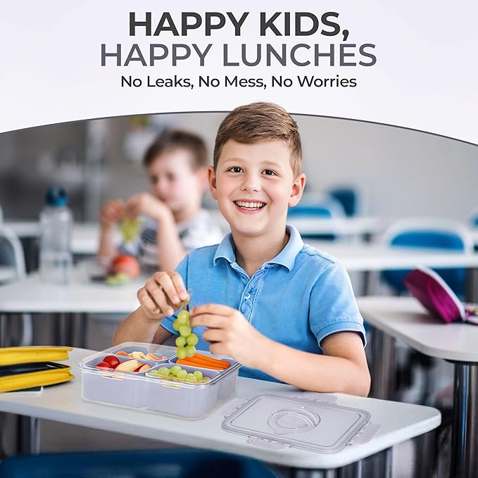 Snackle Box Container with Lid- Travel Charcuterie Box with Handle - Organizer for Candy, Fruit, Nuts, Veggies, Snacks, Beach Essentials, Portable Lunch Box (Grey, Small)