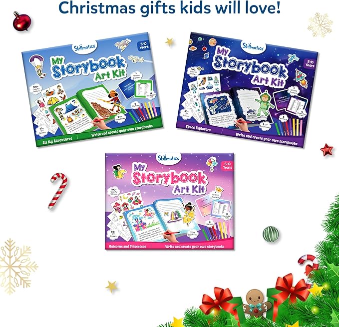 Skillmatics Storybook Art Kit - Create Adventure Stories, DIY Craft & Writing Kit with 300+ Stickers, Scrapbooking & Journal Activity, Christmas Gifts for Kids Ages 5, 6, 7, 8, 9, 10
