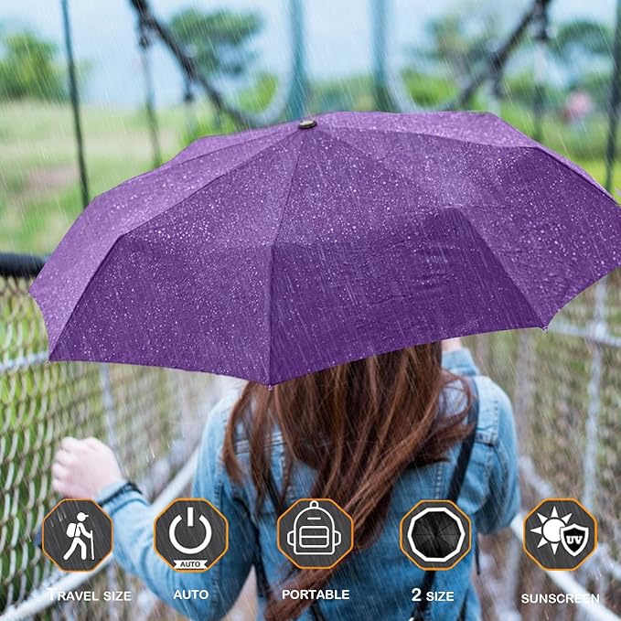 MRTLLOA 42/49 Inch Compact Windproof Travel Umbrella for Rain, Lightweight, Portable, Automatic, Strong, Waterproof Folding Umbrellas for Women, Men and Teenagers