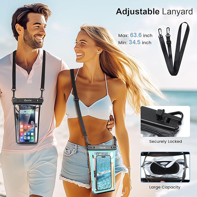 Large Waterproof Phone Pouch, Floating Waterproof Pouch for iPhone 16 15 14 13 12 Pro Max Galaxy S25 S24 S23, Adjustable Lanyard, IPX8 Waterproof Bag for Beach Cruise Swimming Rafting Boating