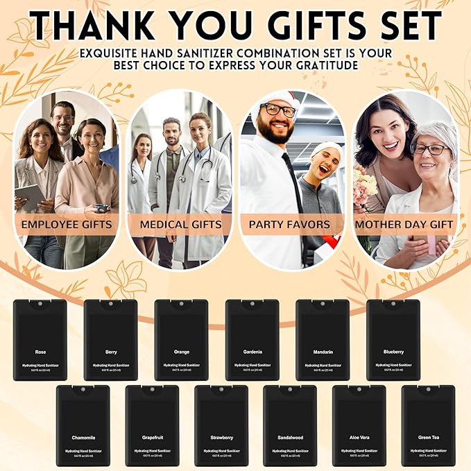 Frienda 48 Pcs Travel Size Hand Sanitizer Spray Bulk 2026 New Year Gift Pocket Power Mist Black Hand Sanitizer Spray Employee Appreciation Gift for Team Coworker Staff Goodie Bag Stuffer