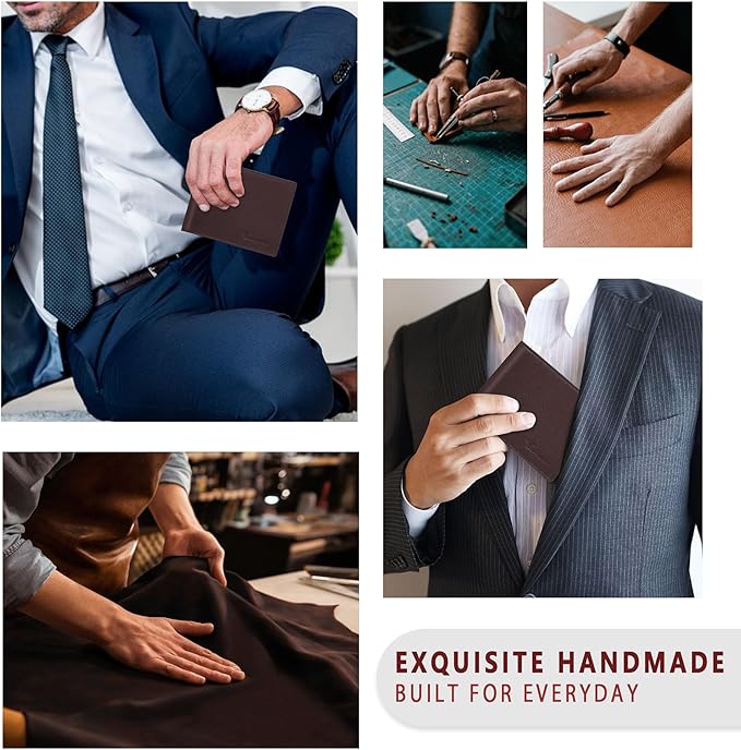 Travelambo Genuine Leather Wallet for Men with Gift Box - Handmade Bifold Stylish - Mens Wallets Rfid Blocking with 2 ID Windows