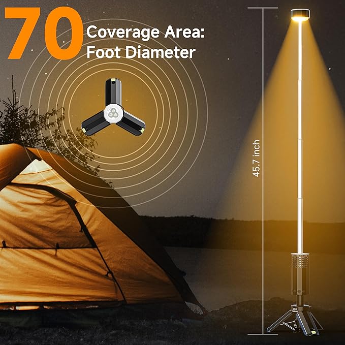 Rechargeable 21000mAh Camping Light, Telescopic Camping Lights, Collapsible Magnetic Camping Lantern with Stand IPX6 Waterproof Flashlights, Camping Lamp for Emergency, Hiking (Black)