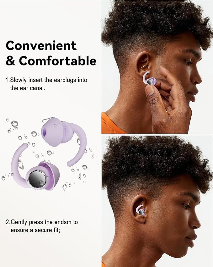 Ear Plugs for Sleeping - Noise Reduction Soft Silicone Earplugs, 2 Pairs Reusable Hearing Protection Earplugs for Noise Sensitivity, Sleep,Snore,Travel,Sound Reduction Noise Cancelling - Purple
