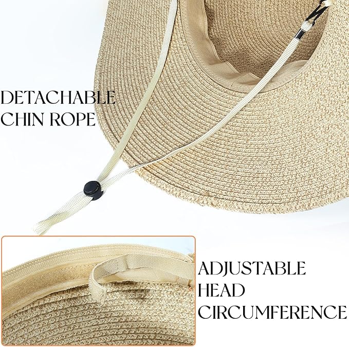 Beach Sun Hats for Women,Wide Brim Straw Hat Floppy Packable UPF 50+ UV Protection with for Summer
