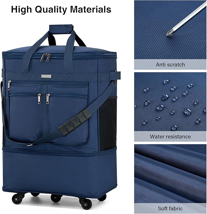 MILADA Expandable Luggage Bags for Travel Foldable Suitcase with Wheels Collapsible Rolling Travel Duffle Bag Lightweight Large Suitcases without Telescoping Handle, Blue