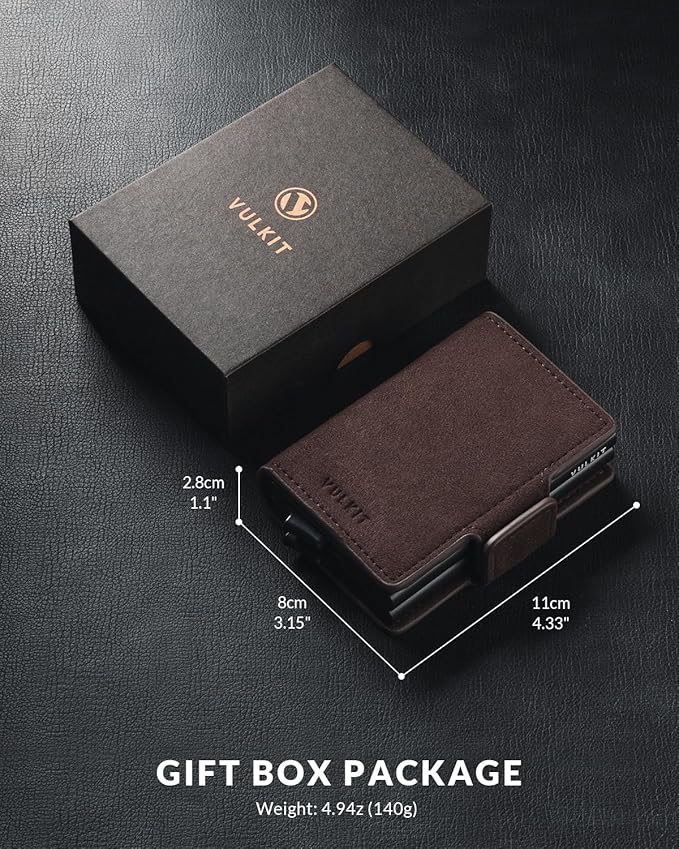 VULKIT Credit Card Holder RFID Blocking Leather Automatic Pop Up Wallet Magnetic Wallet Double Card Case for Men and Women