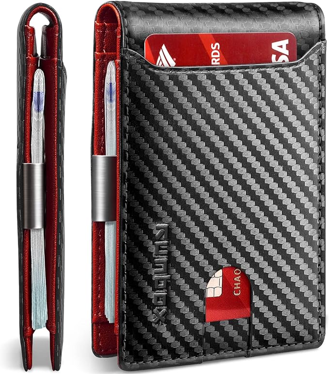 RUNBOX Slim Wallets for Men - Leather Money Clip Mens Wallet - RFID Blocking Front Pocket Bifold Wallet - Thin Credit Card Holder with Gift Box