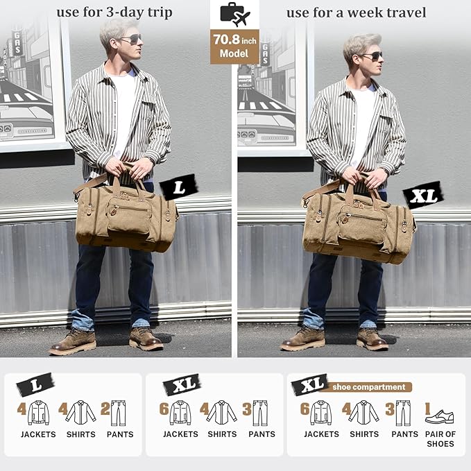 Gonex Canvas Duffle Bag for Travel 60L Duffel Overnight Weekend Bag(Coffee)