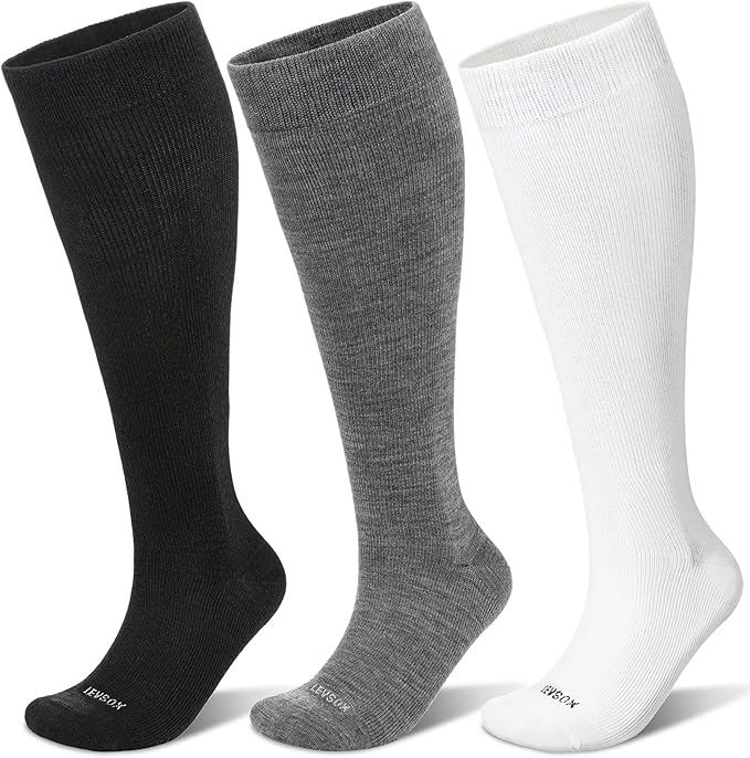 LEVSOX Merino Wool Compression Socks for Women & Men 20-30 mmHg Knee High Graduated Support Socks for Nurses Pregnancy Travel