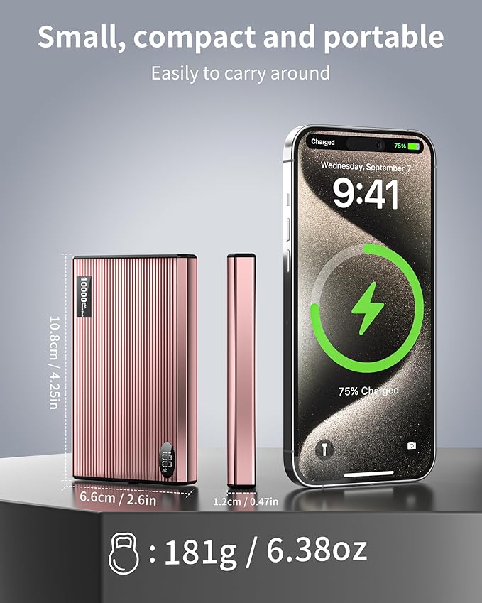 Portable Charger Power Bank, 10000mAh Wireless Charger Phone with USB C to 20 W PD Fast Charging Cable, Mag-Safes Battery Pack Magnetic Charger for Phone 17/16/15/14/13/12 Pro/Pro Max/Plus Pad