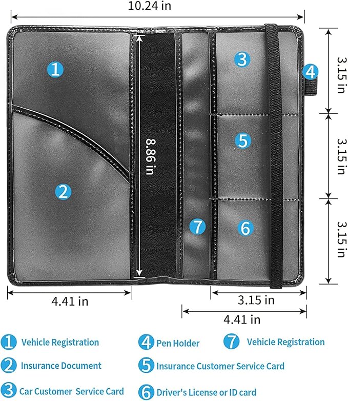Car Registration and Insurance Holder, Leather Car Glove Box Organizer, Cool Car Accessories for ID, Driver's License Cards & Essential Document,Men&Women,business cards,Grass Flowers Moon Star