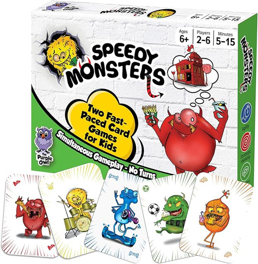 Speedy Monsters - Kids Card Games Ages 4-8, 8-12, Fun, Matching Card Games for Kids 8-12. Speed Color Monster Game, Reflex & Strategy Game for Travel& Game Night with Cute Monster Cards, 2-6 Players