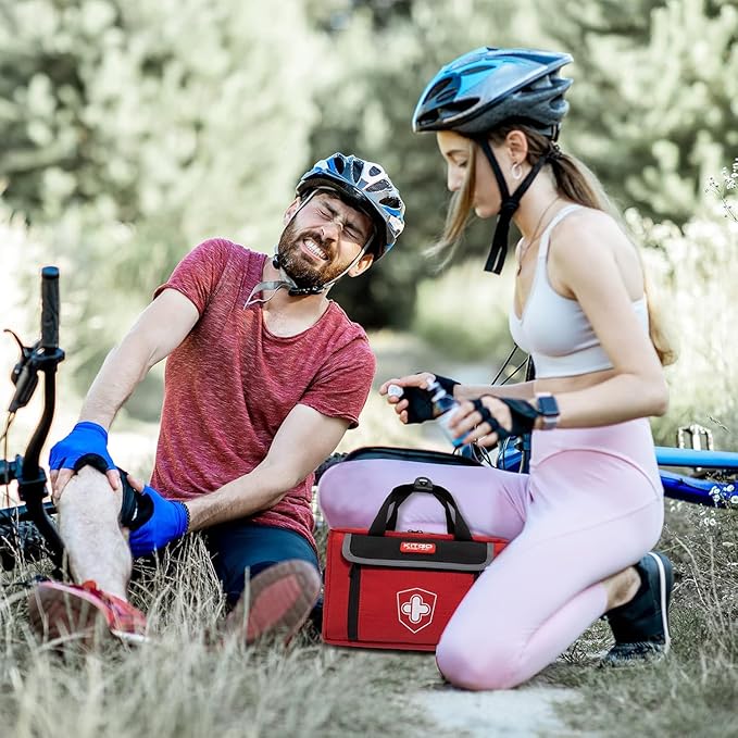 First Aid Kit - Waterproof Compact Small Emergency Medical Trauma Kit for Home, Travel, Camping, Hiking, Vehicle, Workplace Gift for Doctors, Parents, Travelers, Climbers (218 Piece Red)