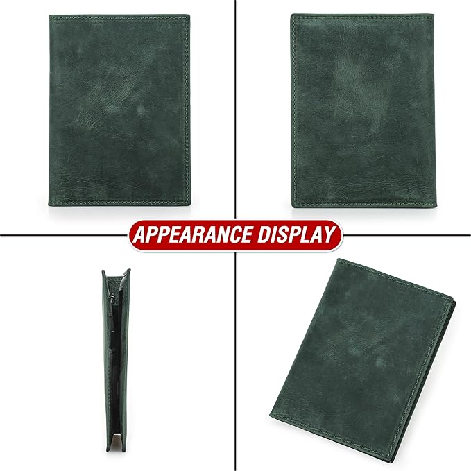Top Grain Leather Single Travel Passport Wallet Holder for Man & Woman, Folio Design for Passport & Multi Cards, RFID Blocking Large Capacity for Passport/Cards/Checks/Bills/AirTag, Green