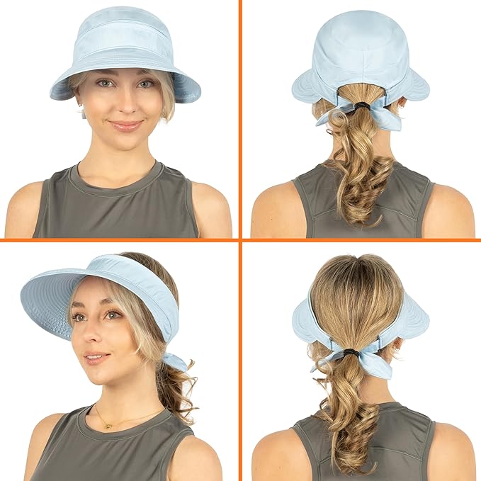 SUN CUBE Women Sun Hat for Outdoor UV Protection, Wide Brim Sun Hat Ponytail, Convertible Zip-Off Beach Hat Visor