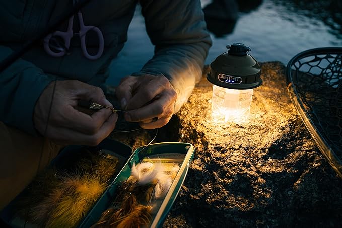 Barebones Beacon Hanging Light – Olive Drab, Rechargeable LED Camping Lantern with Adjustable Brightness – Weatherproof Vintage-Style Hanging Lantern for Outdoor Adventures and Year-Round Use