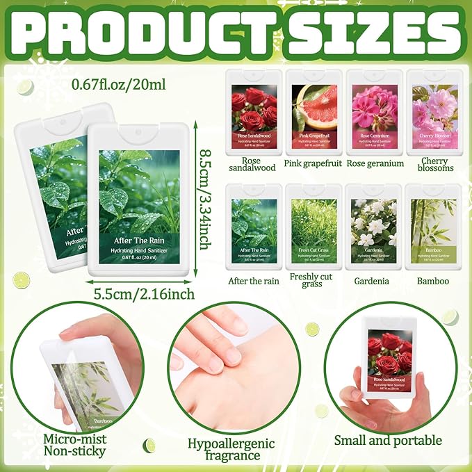 24 Pack Power Mist Hydrating Hand Sanitizer Spray Refillable Hand Sanitizer Travel Size with Hydrating Botanical Mist for Spring Office Travel Outdoor Activity Friend Colleagues Family Gifts