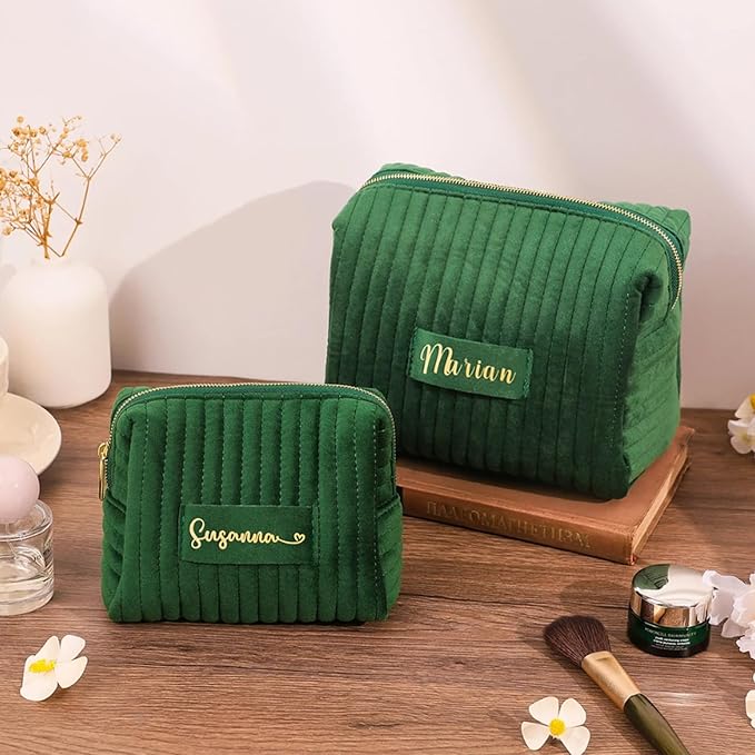 Personalized Makeup Bag with Name, Custom Velvet Cosmetic Bag for Women, Travel Toiletry Bag, Cosmetic Organizer Bag, Makeup Pouch, Bridesmaid Makeup Bag, Bachelorette, Gift for Girl Birthday, Wedding